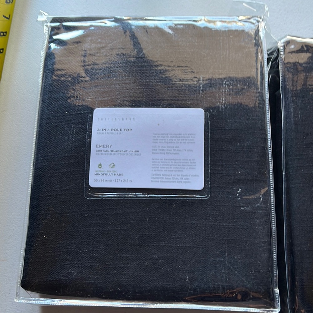 Black linen curtain panel pair